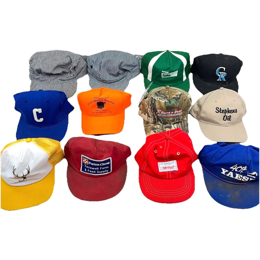 Vintage Trucker Hat Cap Lot Snap Back Strap Mesh Y2K Advertising Farm Mining MI2